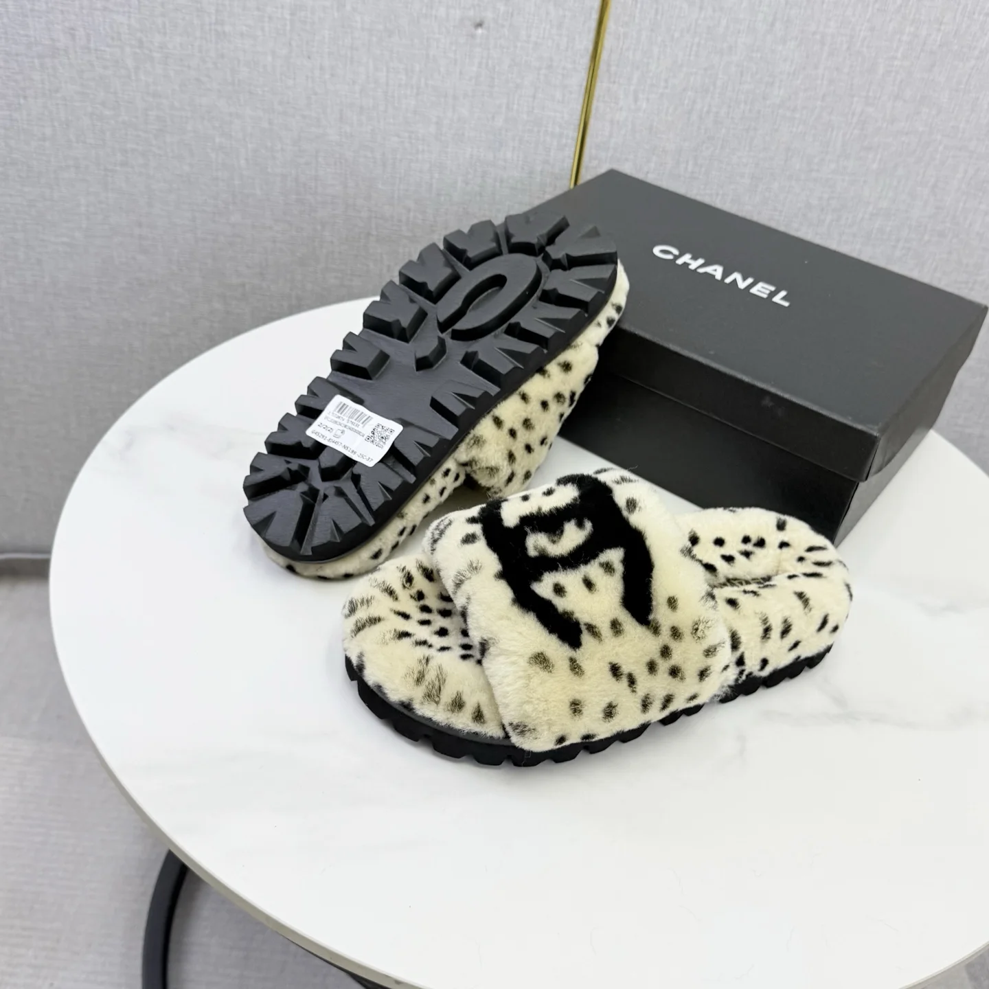 CHANEL Slippers Wool Rubber Cream-Black EU35-39 B60202609110590 - Image 8