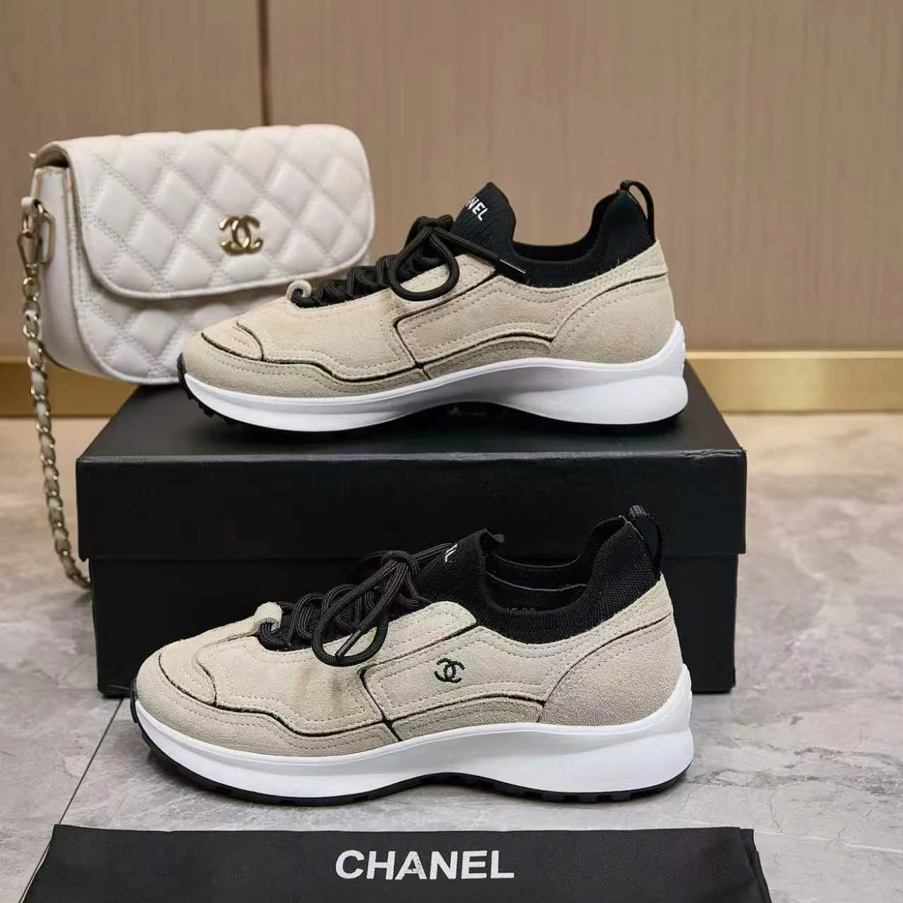 CHANEL Sneakers Beige-Black B80202609110573 - Image 6