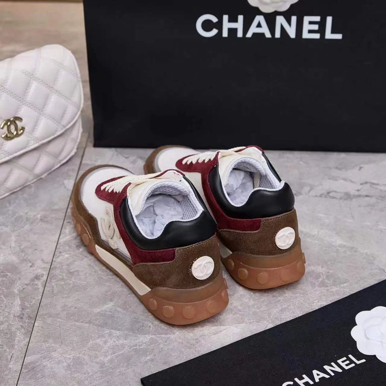 CHANEL Sneakers Leather TPU White-Burgundy-Brown EU35-41 B60202609110564 - Image 11