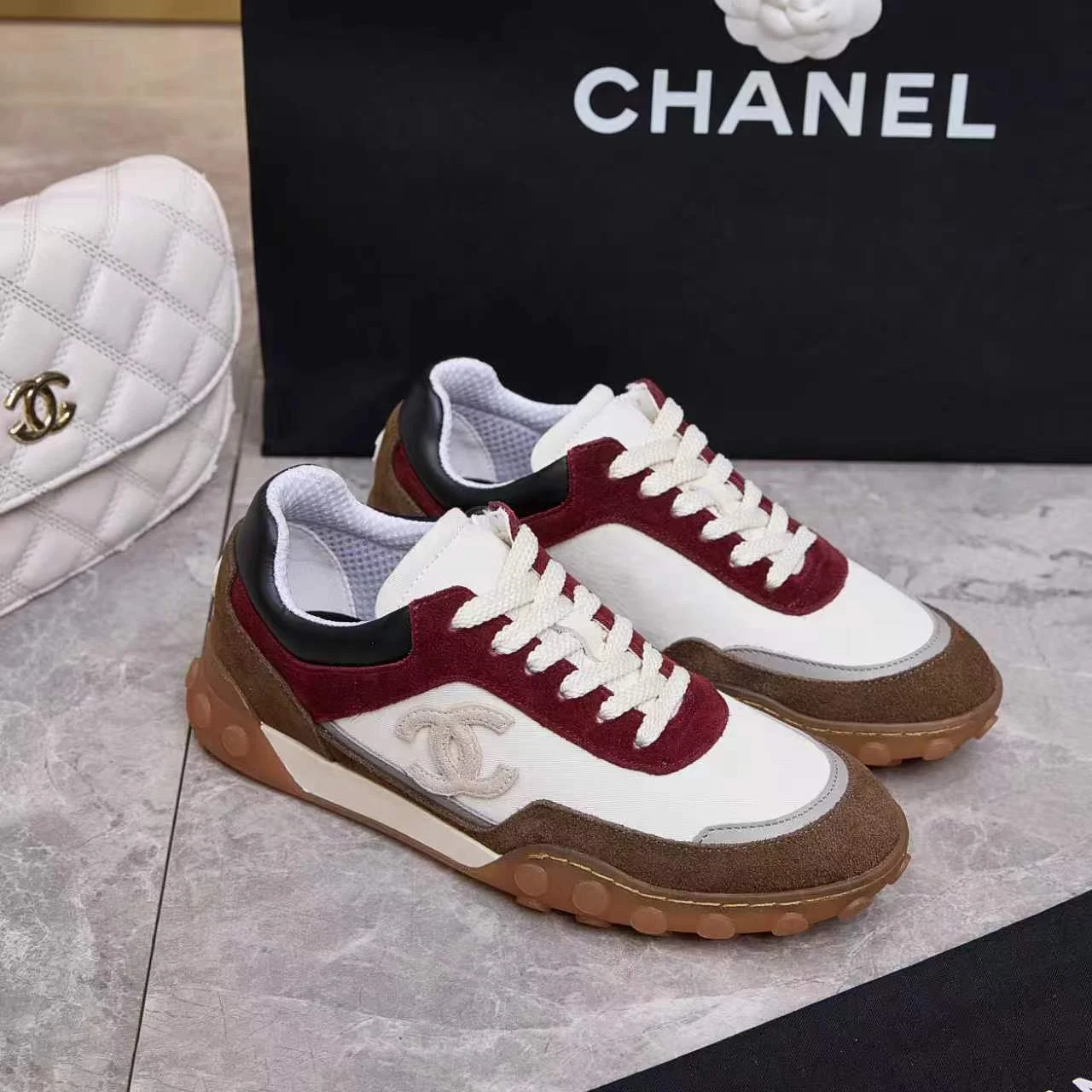 CHANEL Sneakers Leather TPU White-Burgundy-Brown EU35-41 B60202609110564 - Image 4