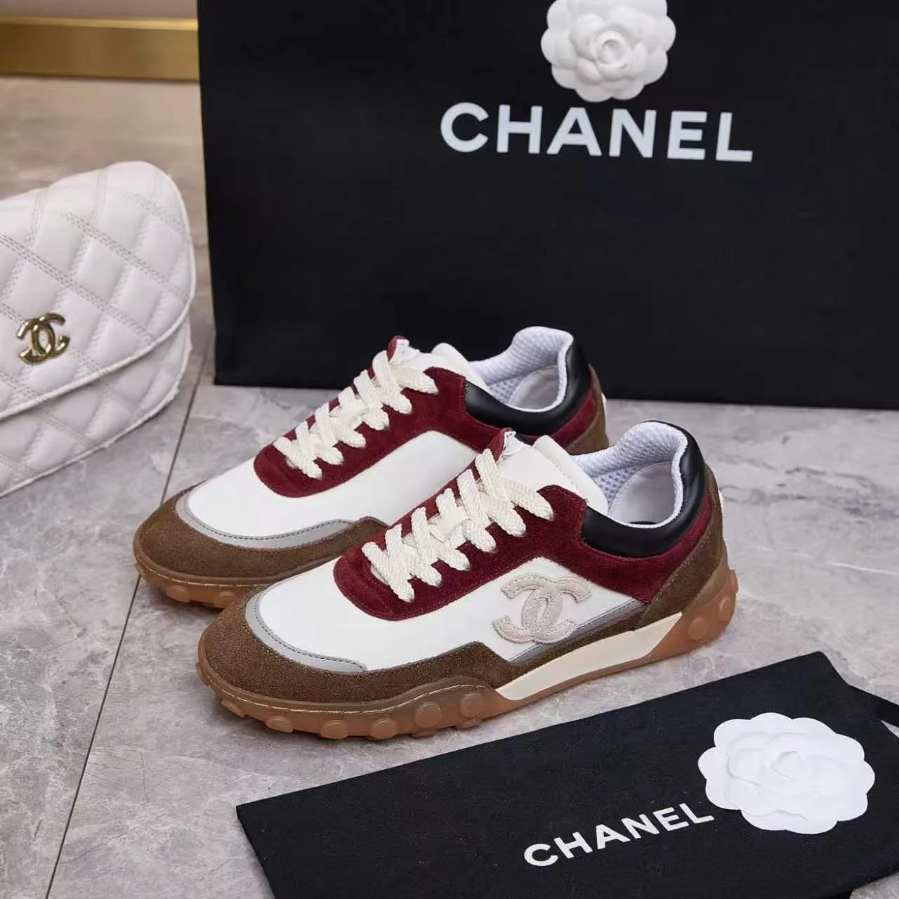 CHANEL Sneakers Leather TPU White-Burgundy-Brown EU35-41 B60202609110564 - Image 5
