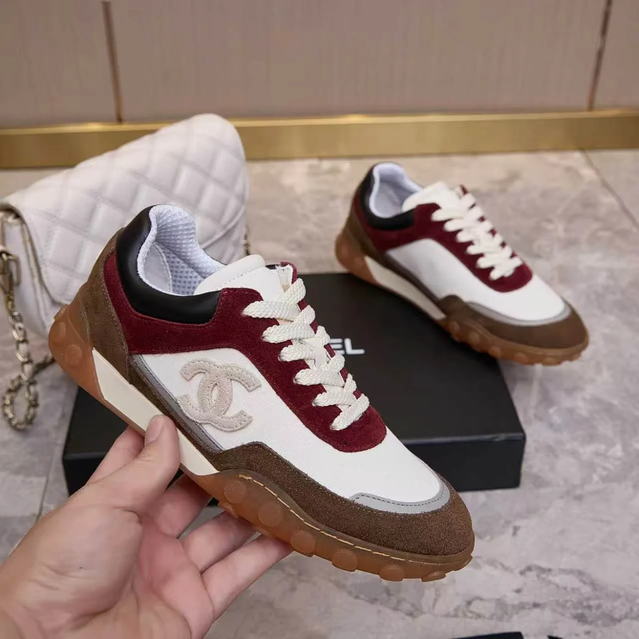 CHANEL Sneakers Leather TPU White-Burgundy-Brown EU35-41 B60202609110564 - Image 6