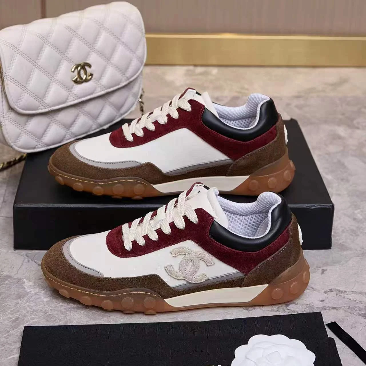 CHANEL Sneakers Leather TPU White-Burgundy-Brown EU35-41 B60202609110564 - Image 7