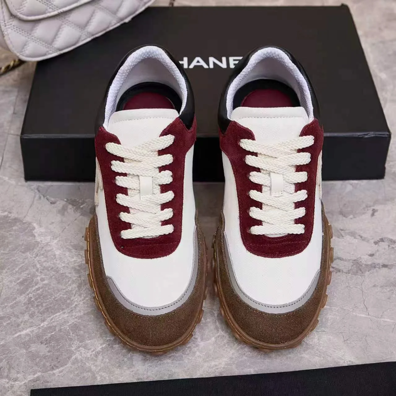 CHANEL Sneakers Leather TPU White-Burgundy-Brown EU35-41 B60202609110564 - Image 8