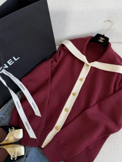 Alternative view of CHANEL Sweaters Cashmere Black-White-Gold-Burgundy S-L C75202609060289