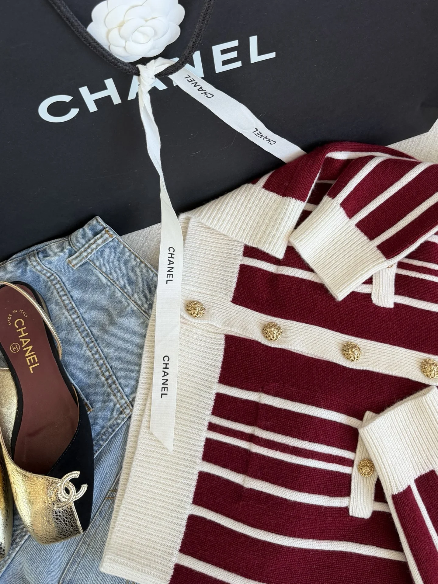 CHANEL Sweaters Cashmere Burgundy-White S-L C85202609060287 - Image 4