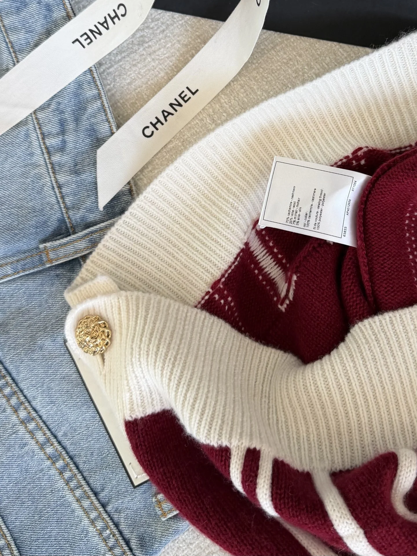 CHANEL Sweaters Cashmere Burgundy-White S-L C85202609060287 - Image 7