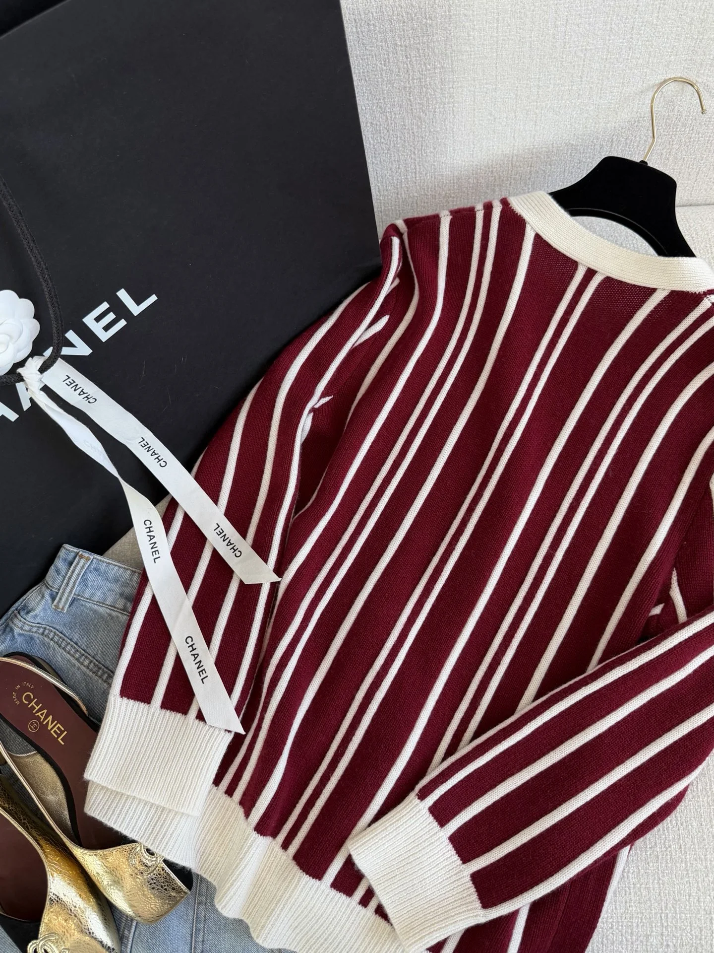 CHANEL Sweaters Cashmere Burgundy-White S-L C85202609060287 - Image 8