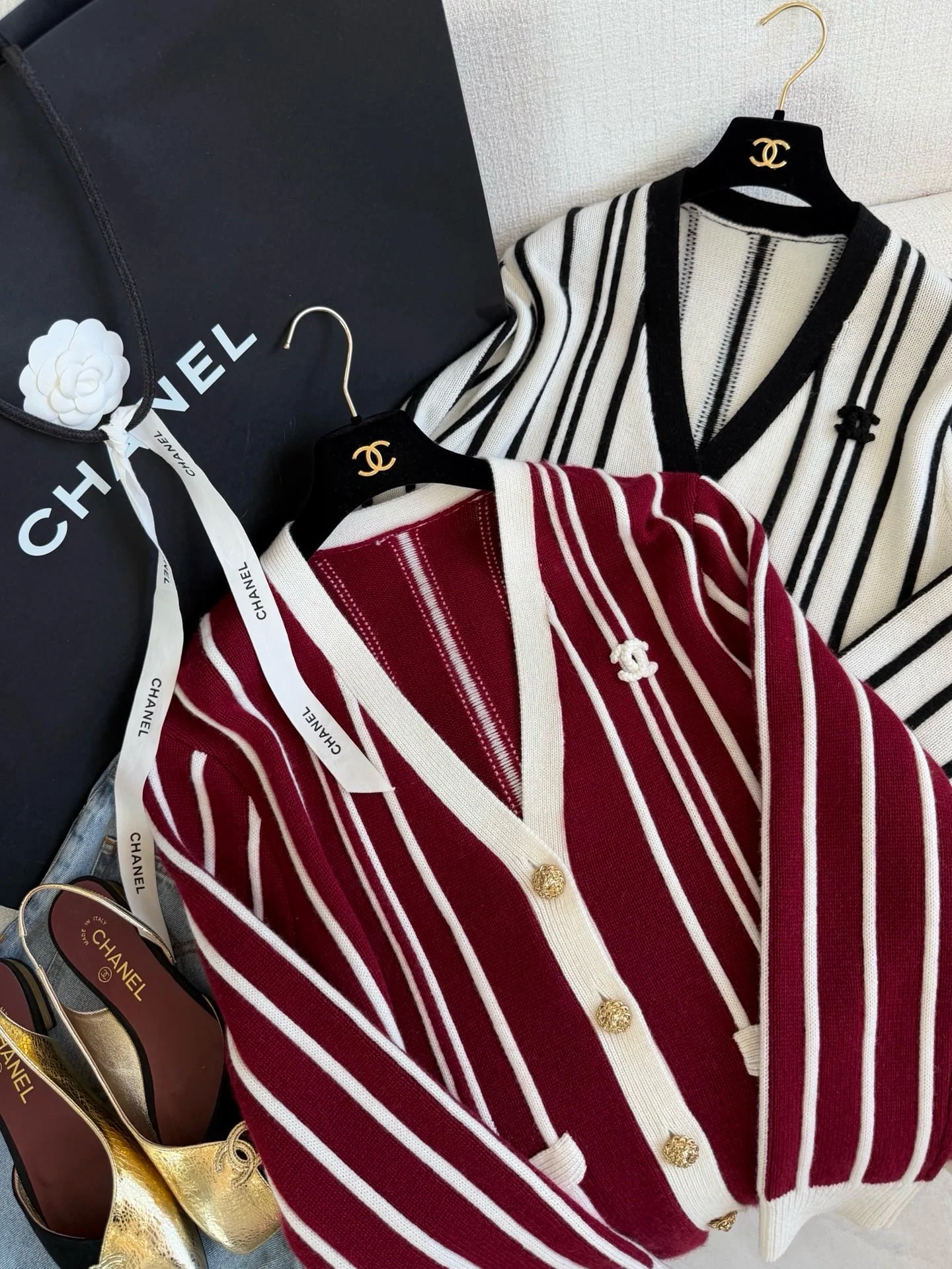 CHANEL Sweaters Cashmere Burgundy-White S-L C85202609060288