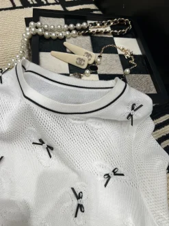 Alternative view of CHANEL Sweaters Ice Silk Knit White-Black S-L A90202609061865