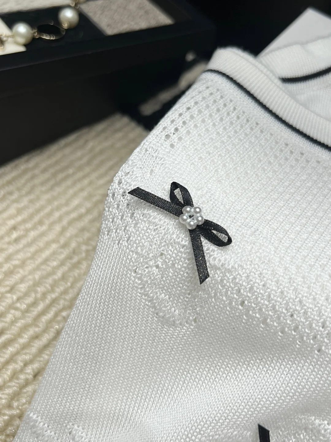 CHANEL Sweaters Ice Silk Knit White-Black S-L A90202609061865 - Image 5