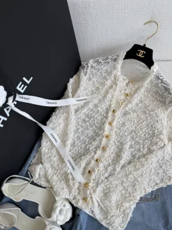 CHANEL Sweaters Jacquard Knit White-Gold S-L C15202609060283