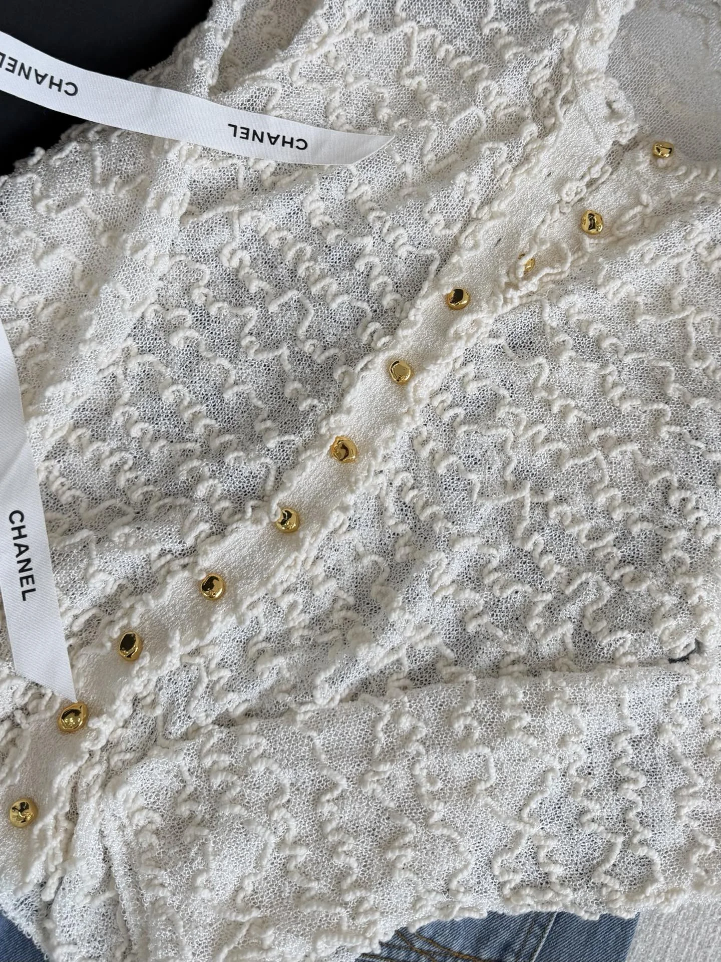 CHANEL Sweaters Jacquard Knit White-Gold S-L C15202609060283 - Image 5