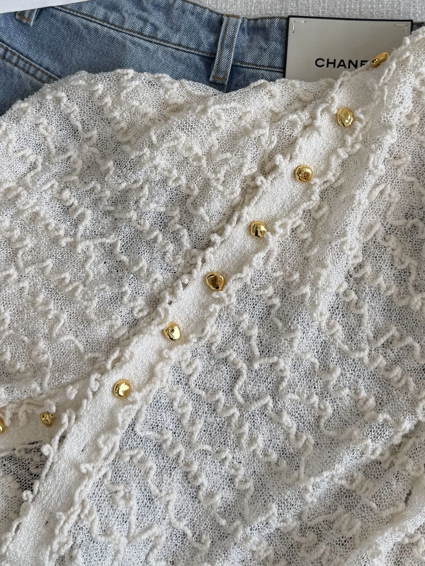 CHANEL Sweaters Jacquard Knit White-Gold S-L C15202609060283 - Image 6