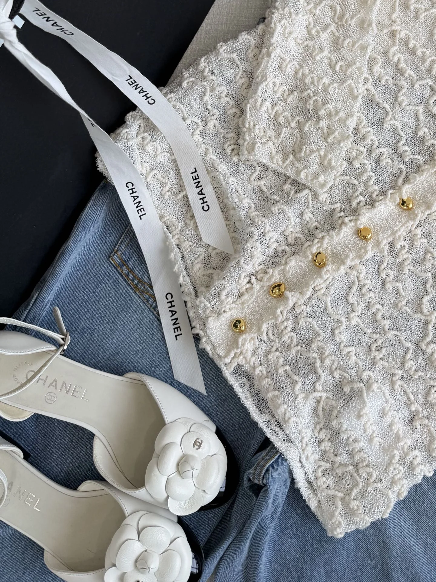 CHANEL Sweaters Jacquard Knit White-Gold S-L C15202609060283 - Image 8