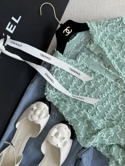 Alternative view of CHANEL Sweaters Mint Green-Silver S-L C15202609060284