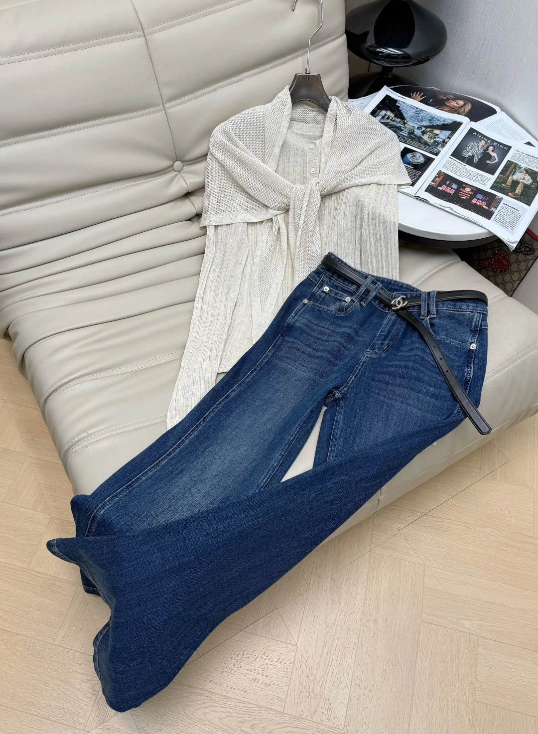 CHANEL Sweaters Stretch Knit Blue-Beige S-L B95202609063156