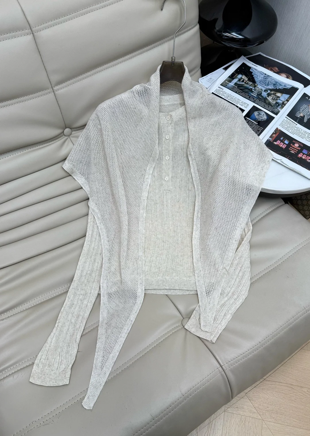 CHANEL Sweaters Stretch Knit Blue-Beige S-L B95202609063156 - Image 4