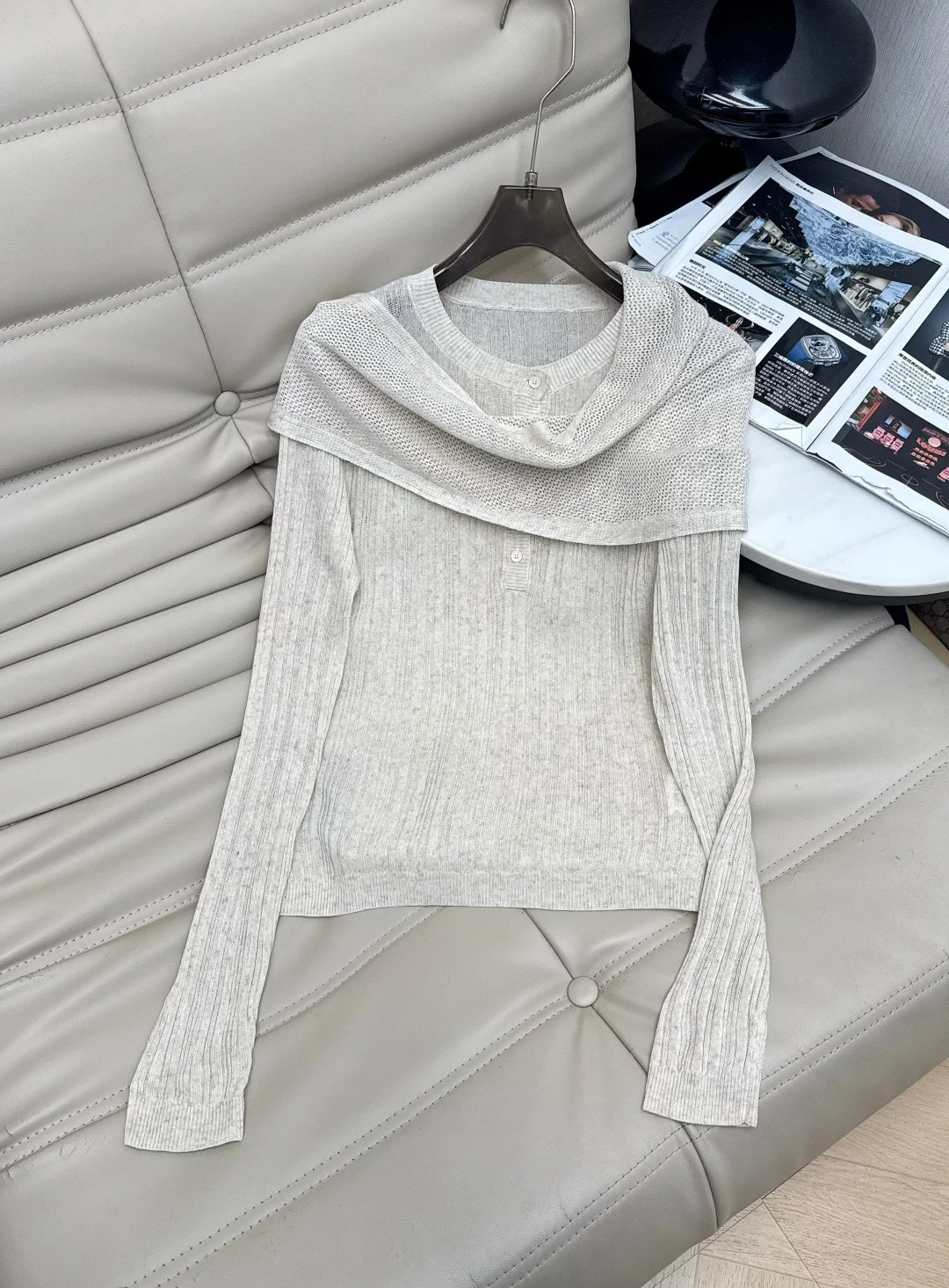 CHANEL Sweaters Stretch Knit Blue-Beige S-L B95202609063156 - Image 5