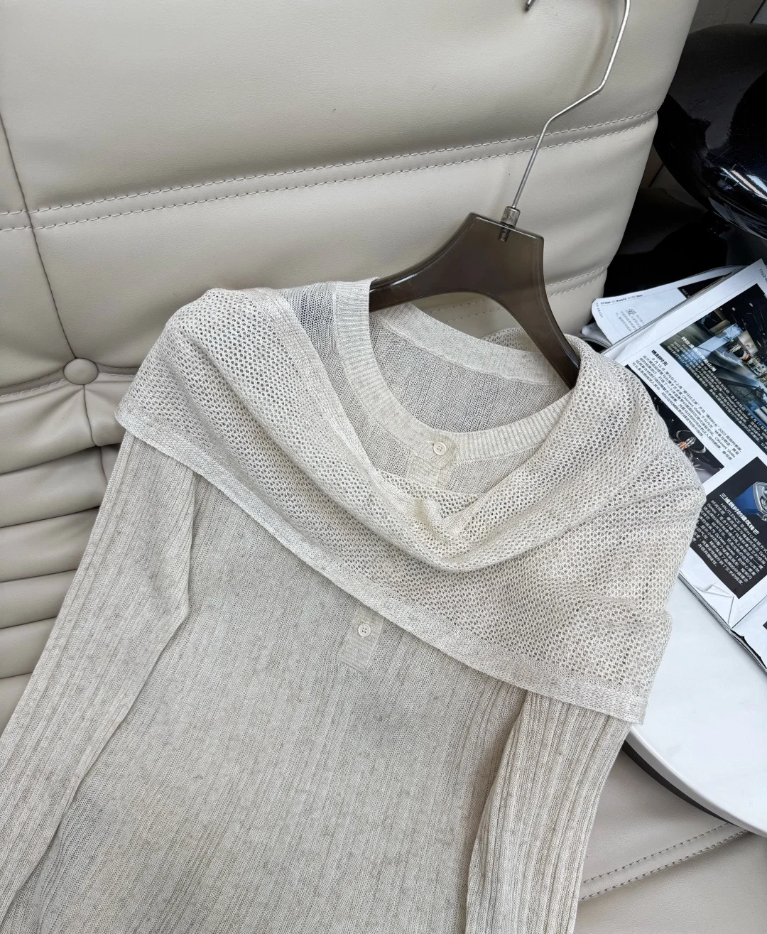CHANEL Sweaters Stretch Knit Blue-Beige S-L B95202609063156 - Image 6