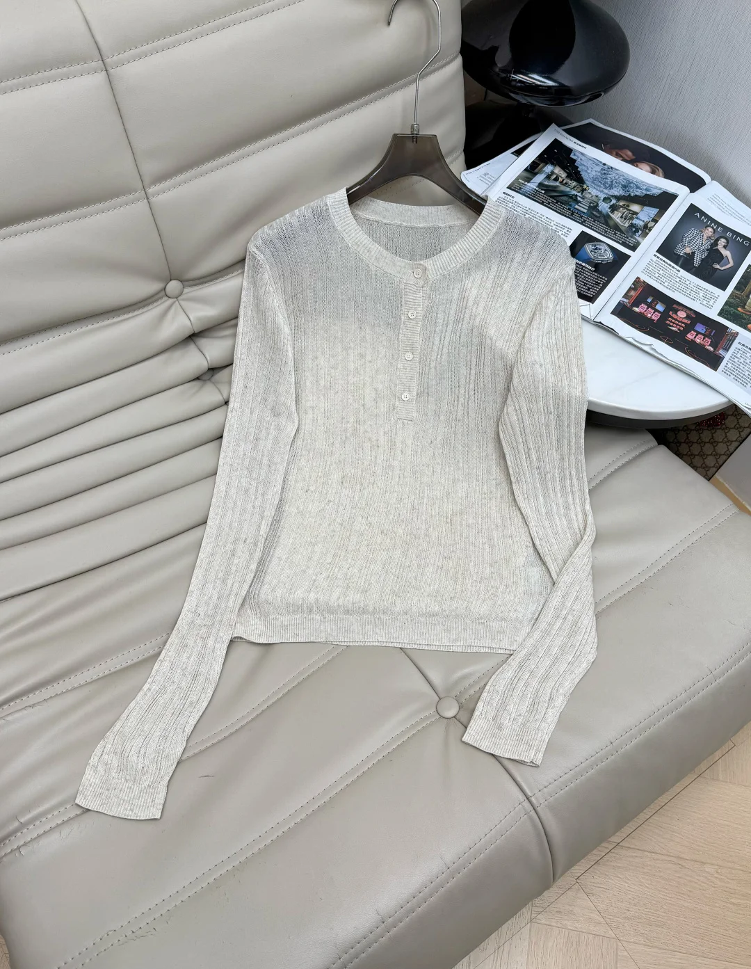 CHANEL Sweaters Stretch Knit Blue-Beige S-L B95202609063156 - Image 8