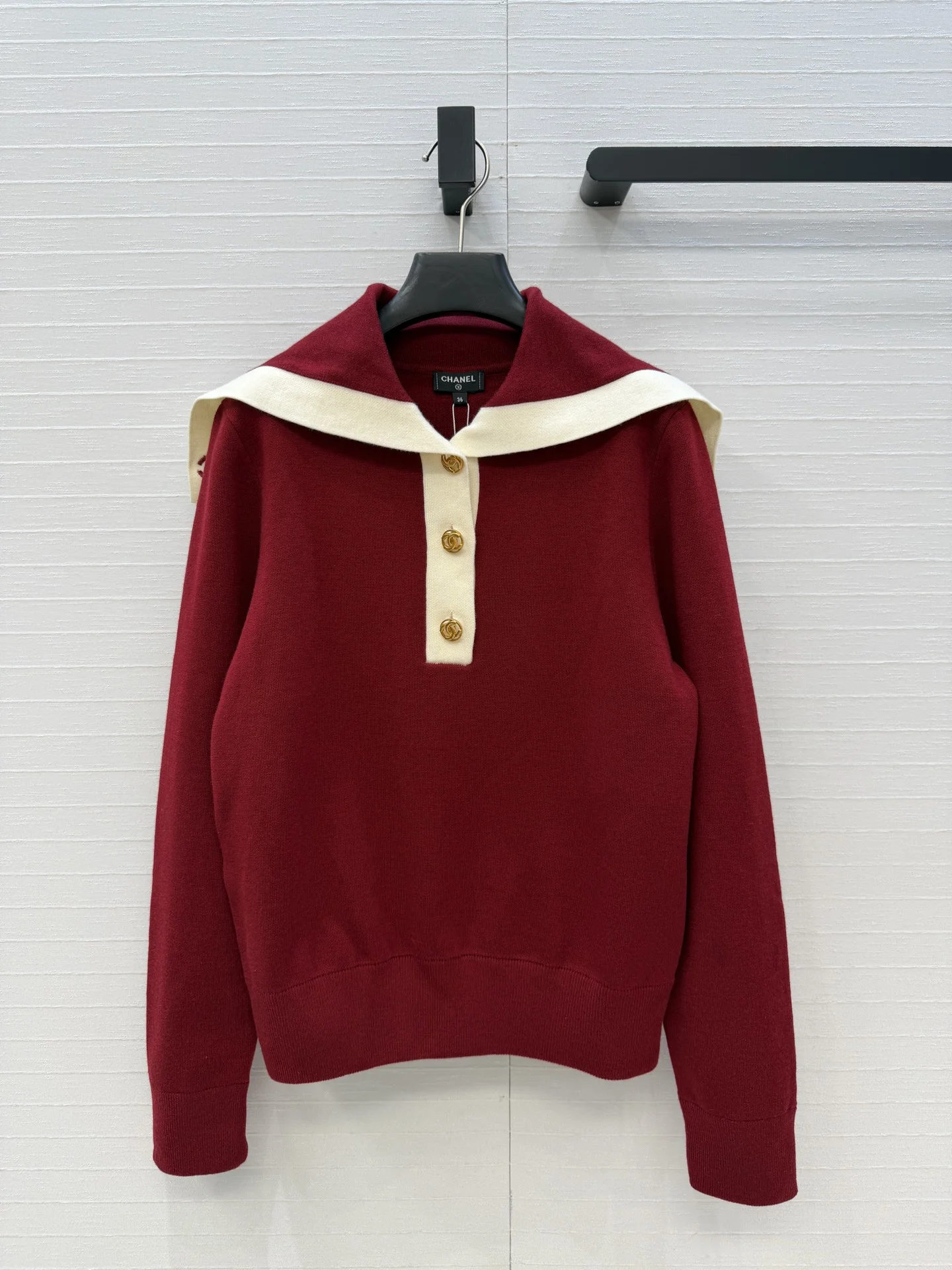 CHANEL Sweaters Wool Cashmere Red-Cream 36-40 C90202609061306