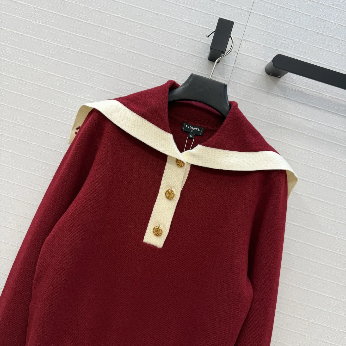 CHANEL Sweaters Wool Cashmere Red-Cream 36-40 C90202609061306 - Image 2