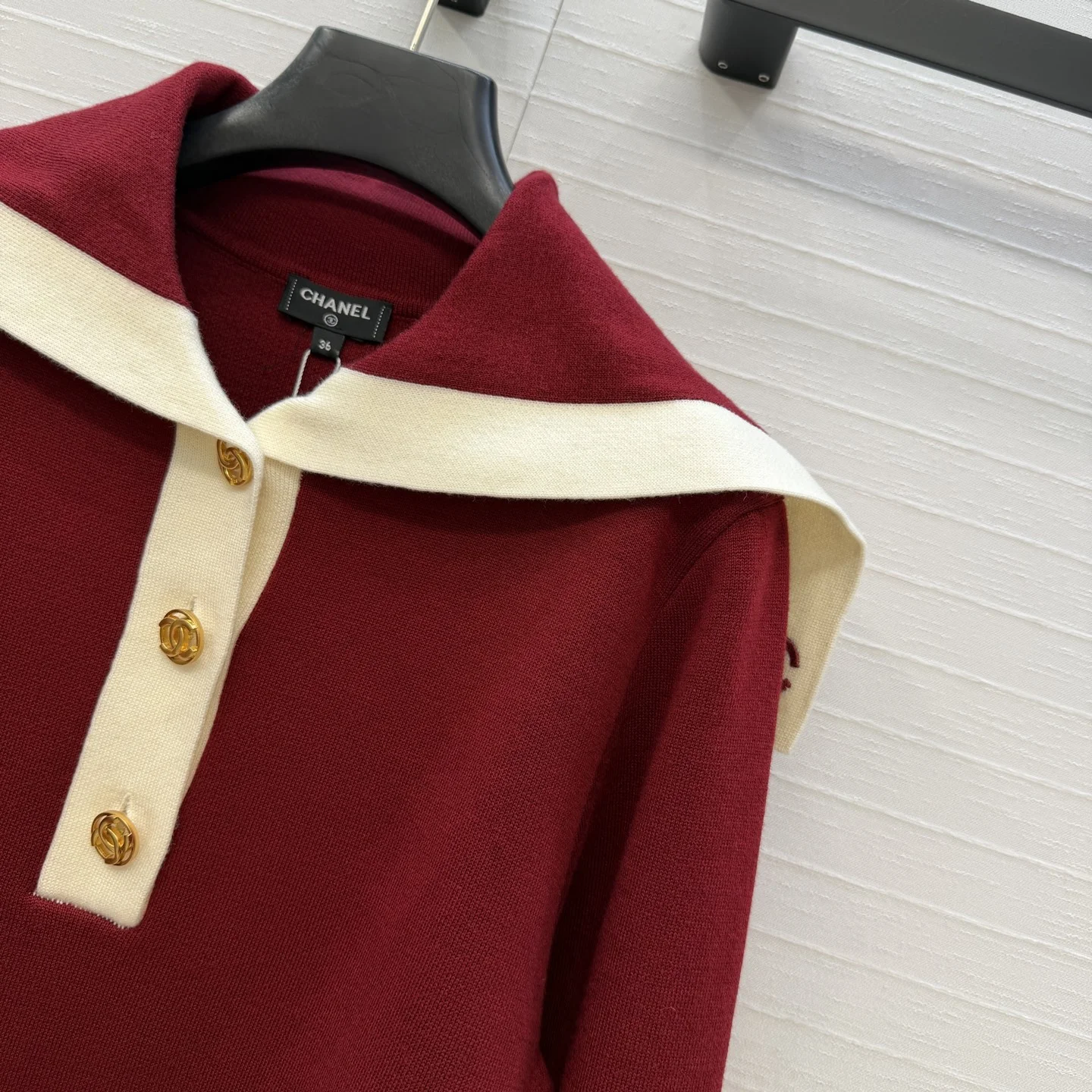 CHANEL Sweaters Wool Cashmere Red-Cream 36-40 C90202609061306 - Image 4