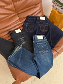 CHANEL Trousers Denim Blue-Black S-L B45202609061395