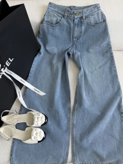 CHANEL Trousers Denim Blue-White S-L C40202609060280