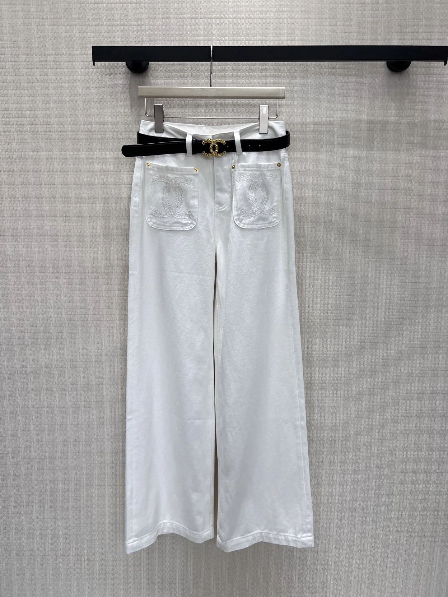 CHANEL Trousers Denim White-Black S-L B45202609062544