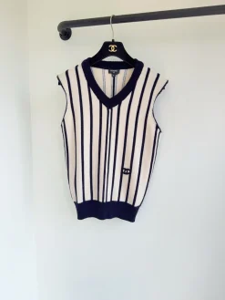 CHANEL Vests Wool Cashmere Cream-Navy 36-40 C30202609062866