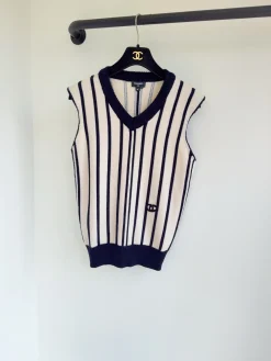 Alternative view of CHANEL Vests Wool Cashmere Cream-Navy 36-40 C30202609062866