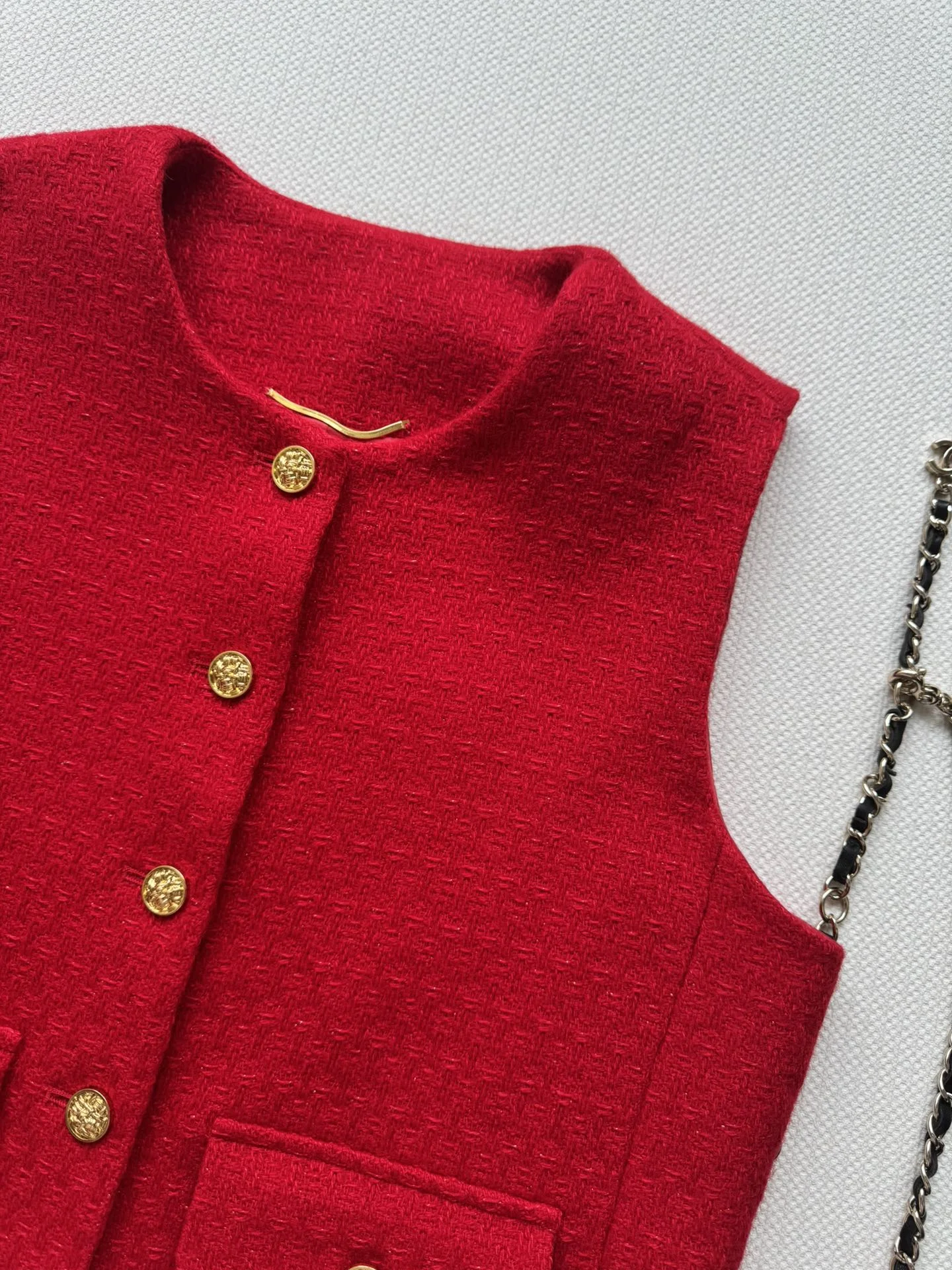 CHANEL Vests Wool Red-Gold S-L B85202609061585 - Image 5