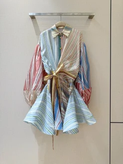 CHLOE Dresses Silk Linen White-Blue-Pink-Gold S-XL F10202609060087
