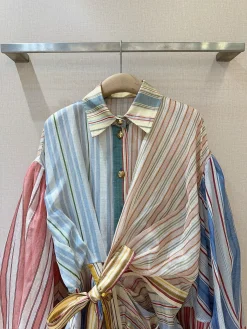 Alternative view of CHLOE Dresses Silk Linen White-Blue-Pink-Gold S-XL F10202609060087