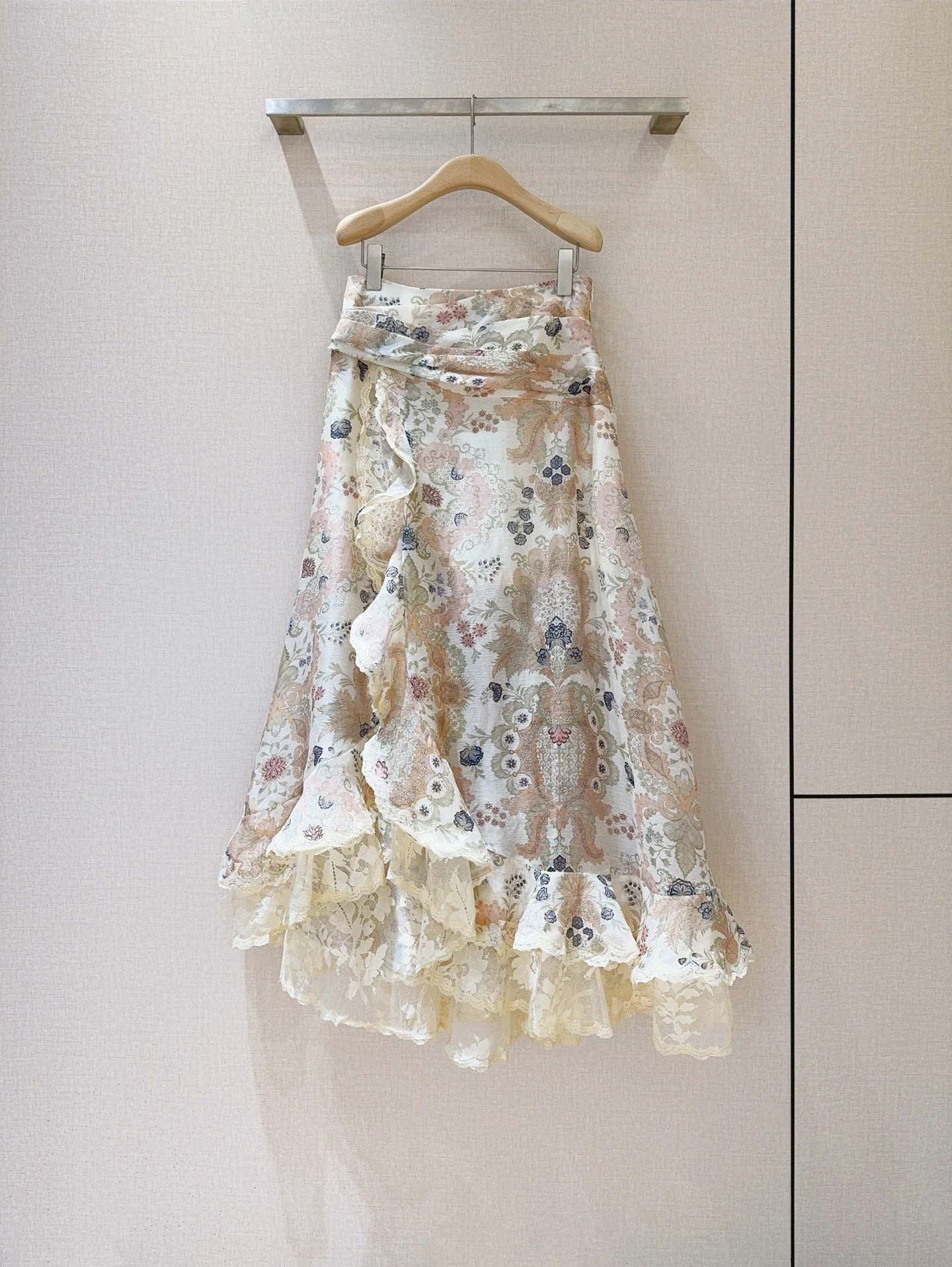 CHLOE Skirts Silk Linen Cream-Pink S-XL E10202609063003