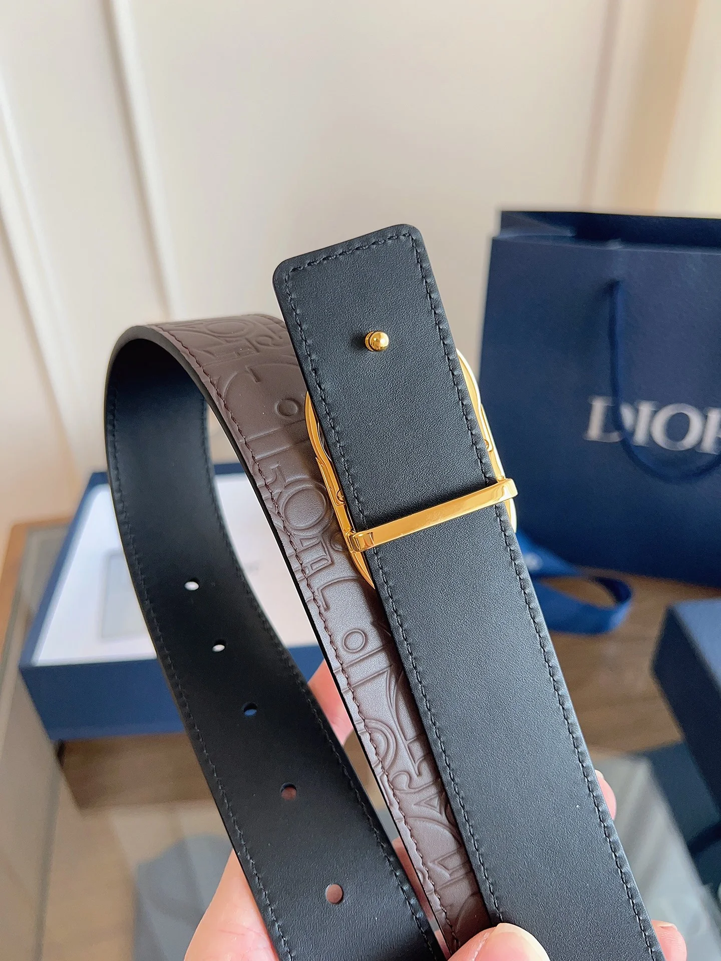 DIOR Belts Embossed Leather Brown-Gold A60202609070088 - Image 3