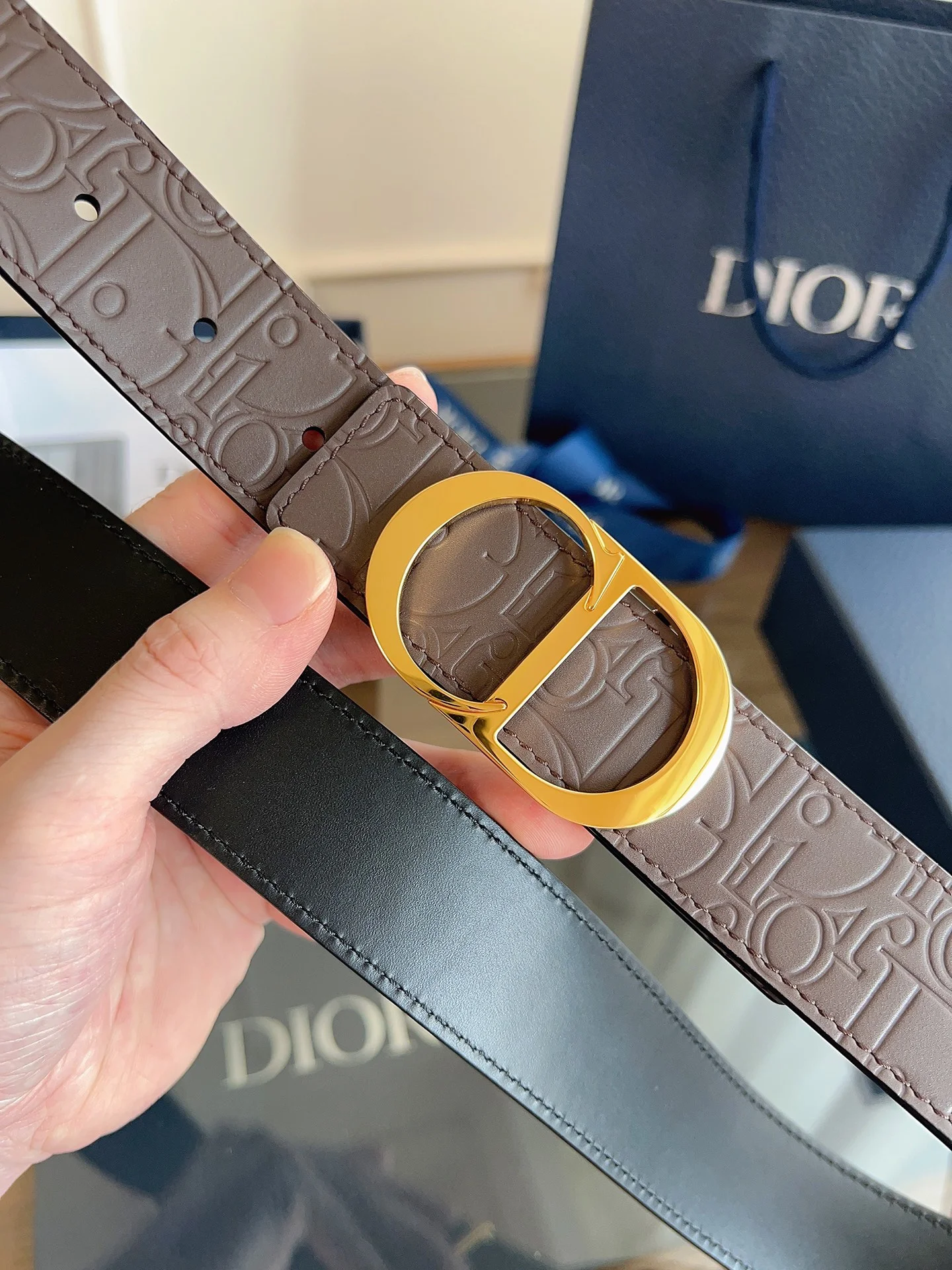 DIOR Belts Embossed Leather Brown-Gold A60202609070088 - Image 6