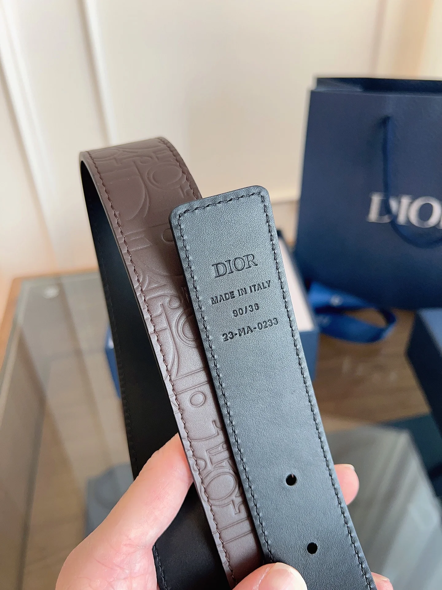 DIOR Belts Embossed Leather Brown-Gold A60202609070088 - Image 7