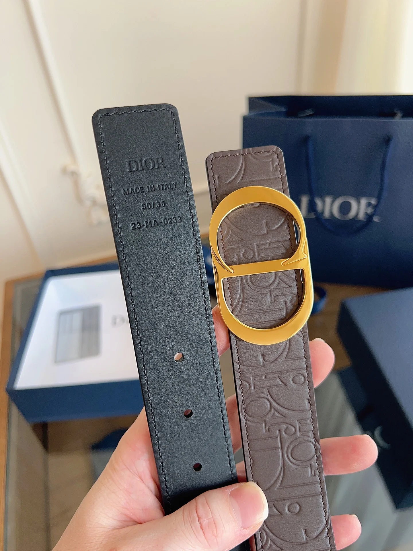 DIOR Belts Embossed Leather Brown-Gold A60202609070088 - Image 8