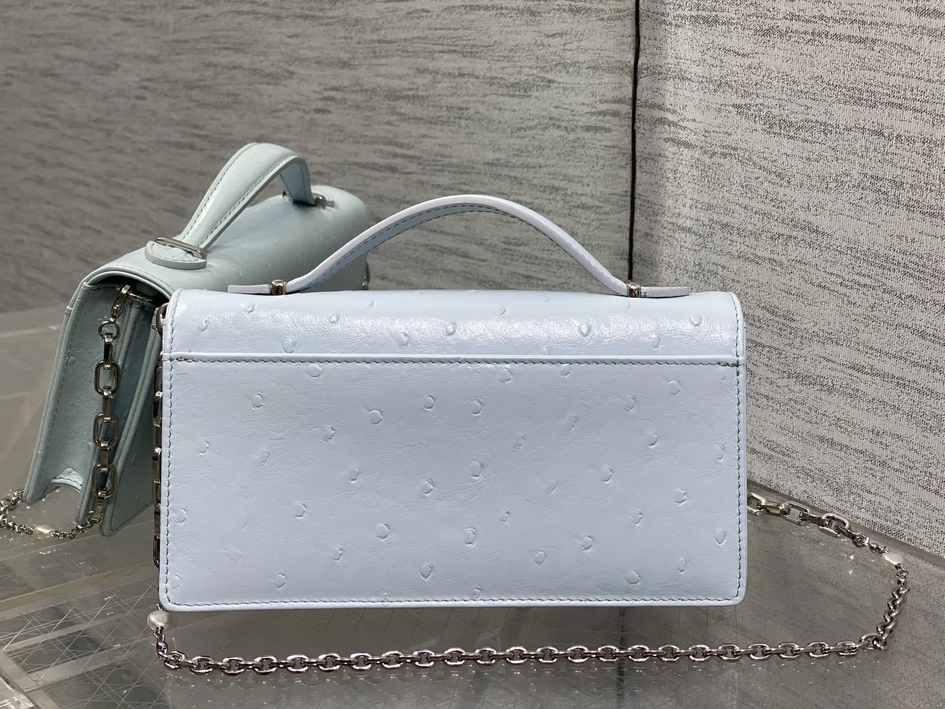 DIOR Clutches Bags Calfskin Ostrich Embossed Light Blue-Silver 21X11X5CM F50202609090150 - Image 4