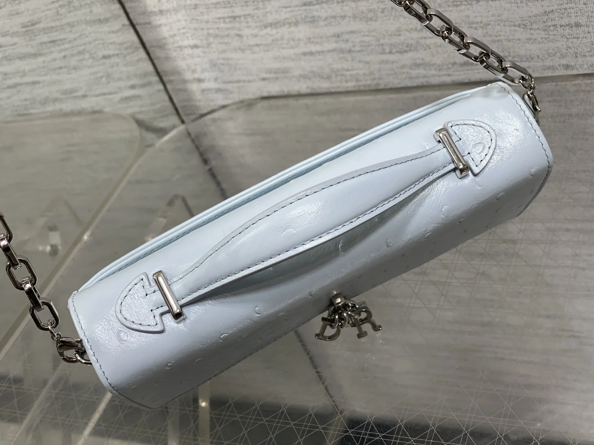 DIOR Clutches Bags Calfskin Ostrich Embossed Light Blue-Silver 21X11X5CM F50202609090150 - Image 5