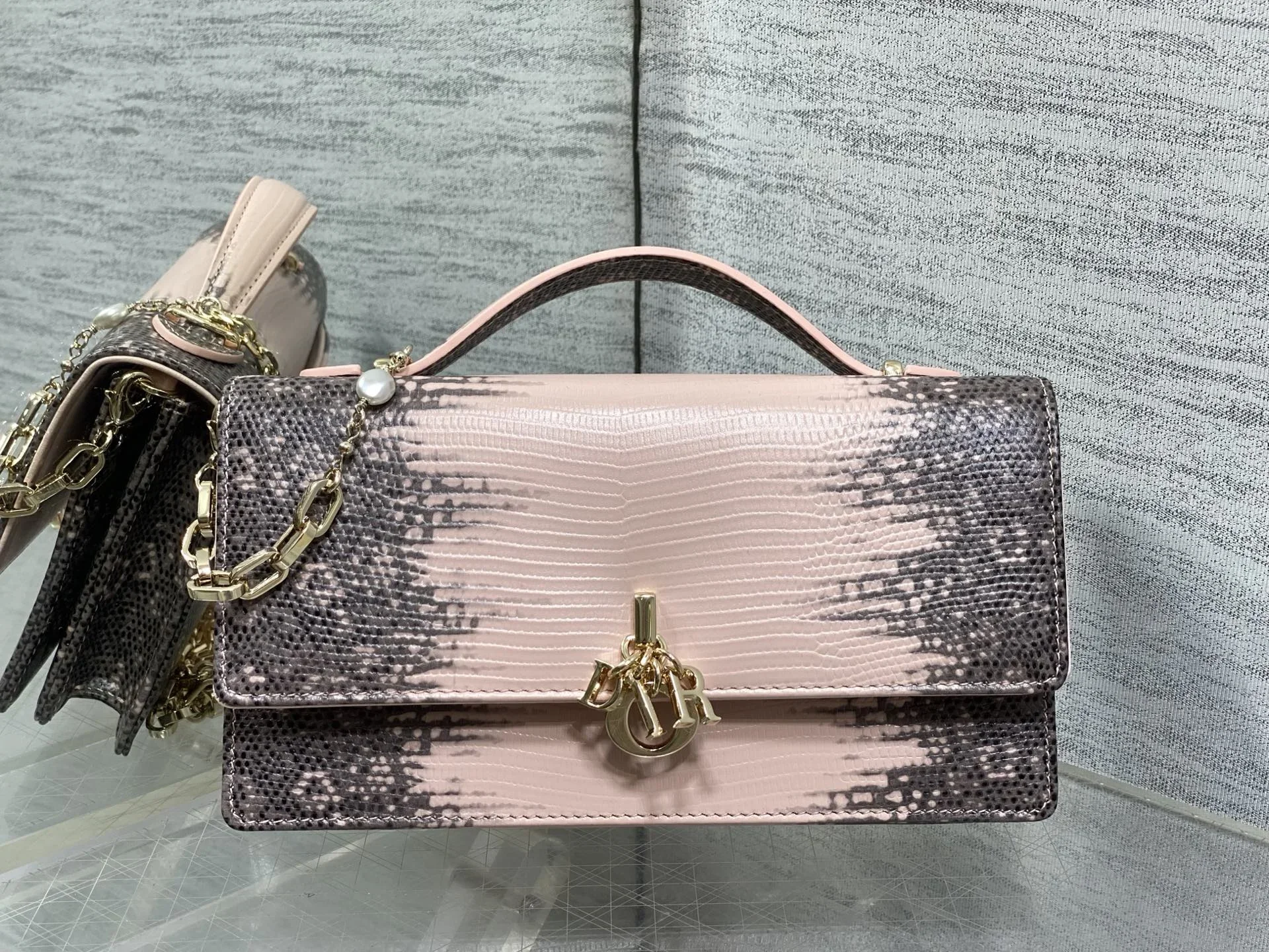 DIOR Clutches Bags Embossed Calf Leather Pink-Gray 21X11X5CM F50202609090151 - Image 2
