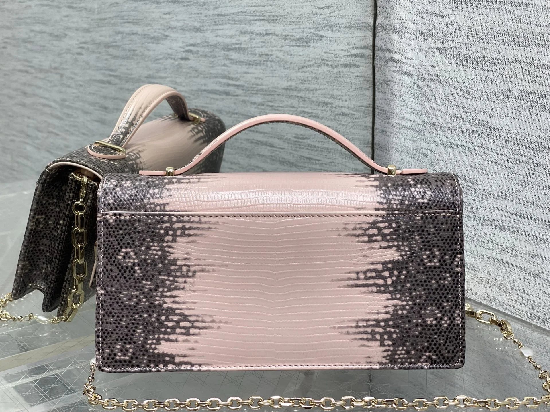 DIOR Clutches Bags Embossed Calf Leather Pink-Gray 21X11X5CM F50202609090151 - Image 4