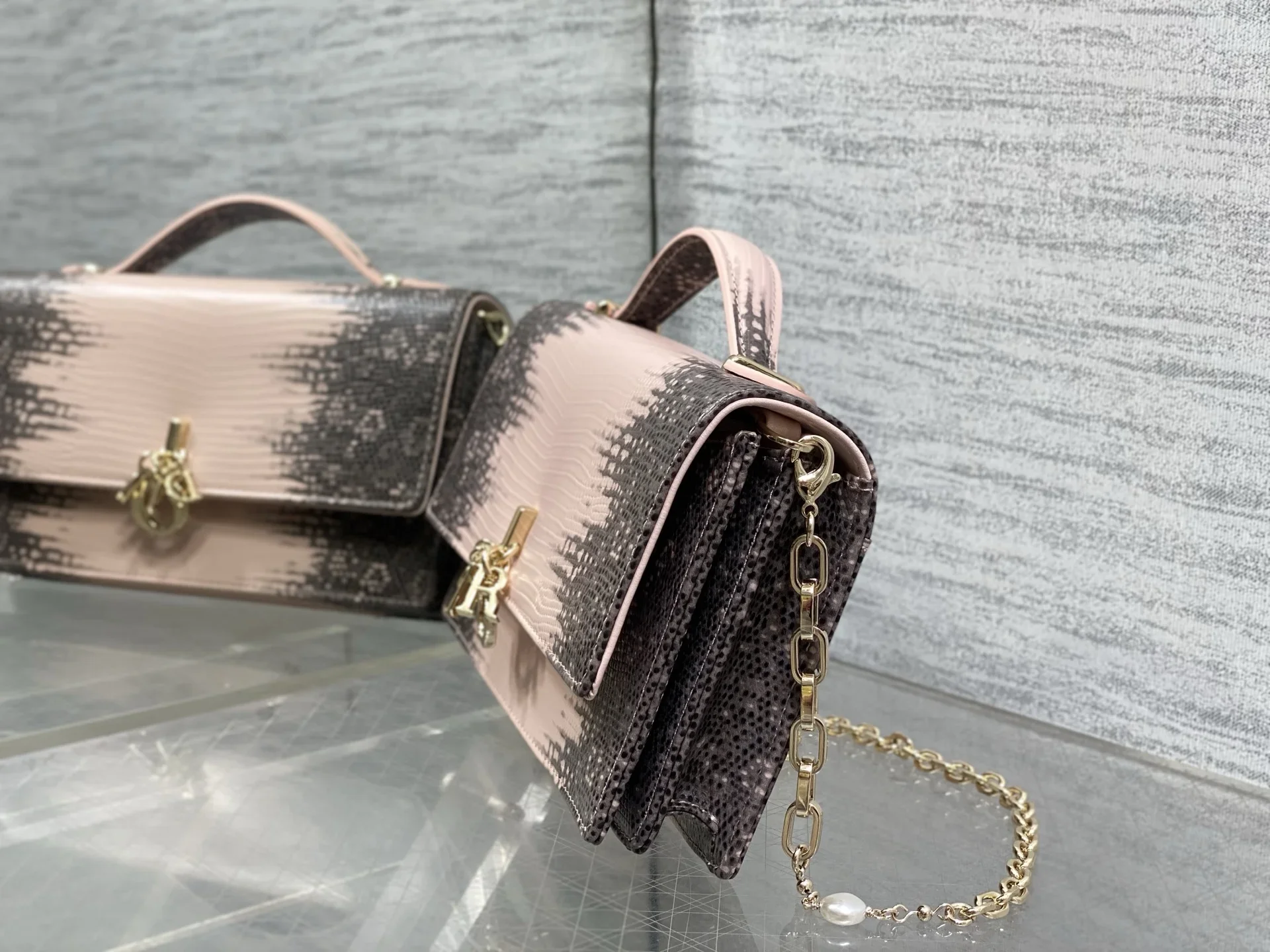 DIOR Clutches Bags Embossed Calf Leather Pink-Gray 21X11X5CM F50202609090151 - Image 6