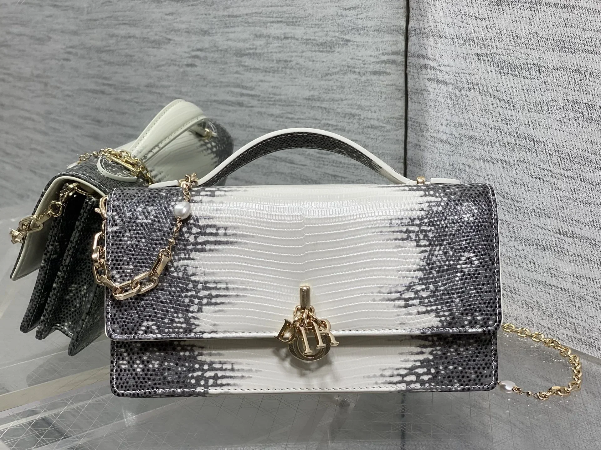 DIOR Clutches Bags Embossed Leather White-Black 21X11X5CM F50202609090147