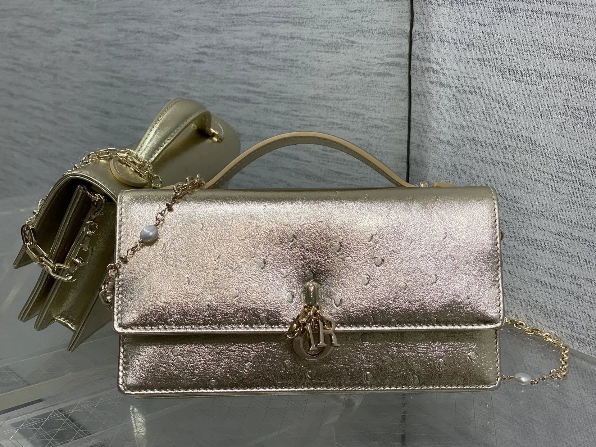DIOR Clutches Bags Ostrich Embossed Leather Gold 21X11X5CM F50202609090149