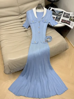 DIOR Dresses Knit Blue-White S-M-L C70202609063148
