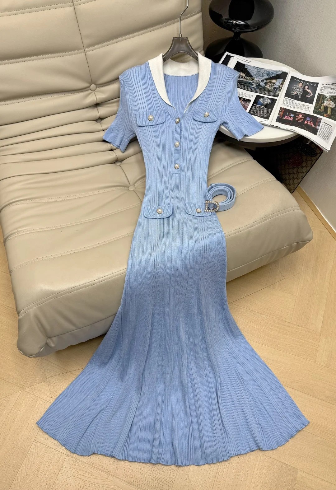 DIOR Dresses Knit Blue-White S-M-L C70202609063148